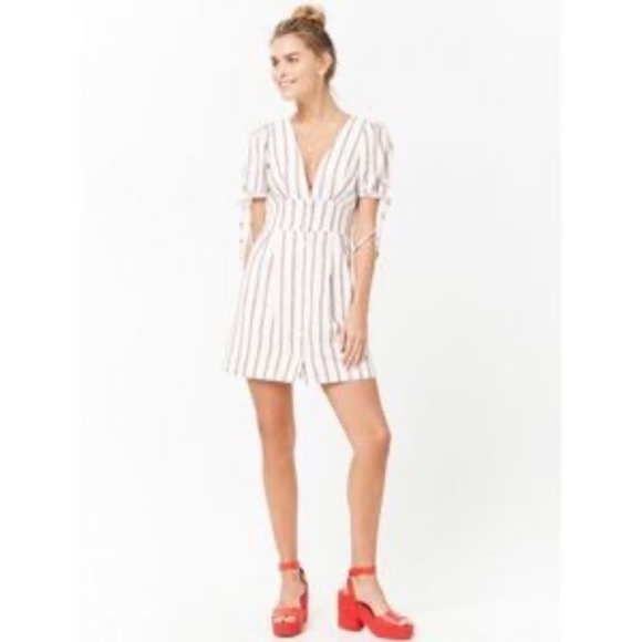 NWT Forever 21 Deep V Striped Mini Dress - Medium - Picture 3 of 6